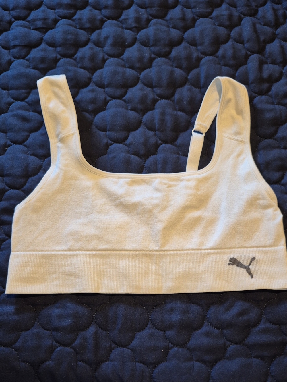 Puma White Scoop Neck Sports Bra with Gray Logo